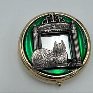 Elegant Trinket Vintage Gold and Green Cat looking in Mirror